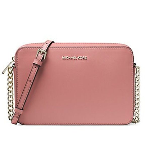 MICHAEL Michael Kors Handbags - MICHAEL Michael Kors Saffiano Leather Pink Large Jet Set East West Crossbody Bag